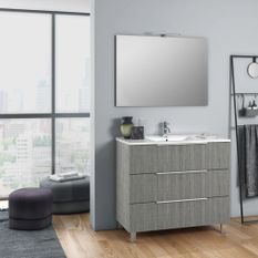 Ensemble meuble de salle de bain 3 tiroirs bois gris et miroir lumineux Malo L 100 cm