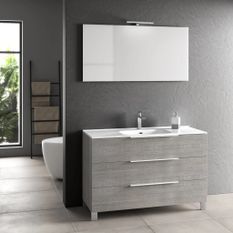 Ensemble meuble de salle de bain 3 tiroirs bois gris et miroir lumineux Malo L 120 cm