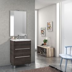 Ensemble meuble de salle de bain 3 tiroirs bois marron et miroir lumineux Malo L 60 cm