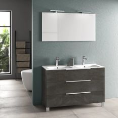 Ensemble meuble de salle de bain 3 tiroirs gris oxyde double vasque et miroir à LED Molma L 120 cm 2