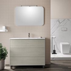 Ensemble meuble de salle de bain 3 tiroirs laqué blanc et beige et miroir à LED Oga L 100 cm