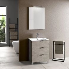 Ensemble meuble de salle de bain 3 tiroirs taupe et miroir lumineux Olo L 60 cm