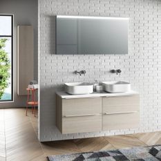 Ensemble meuble de salle de bain 4 tiroirs bois beige et miroir lumineux Malo L 120 cm