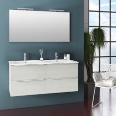 Ensemble meuble de salle de bain 4 tiroirs bois blanc et miroir à LED Malo L 120 cm