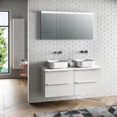 Ensemble meuble de salle de bain 4 tiroirs bois blanc et miroir lumineux Malo L 120 cm