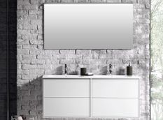 Ensemble meuble de salle de bain 4 tiroirs bois blanc mat et miroir Lago L 120 cm