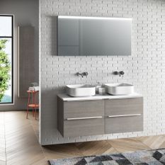 Ensemble meuble de salle de bain 4 tiroirs bois gris et miroir lumineux Malo L 120 cm
