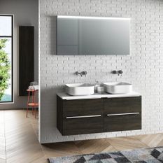 Ensemble meuble de salle de bain 4 tiroirs bois marron et miroir lumineux Malo L 120 cm