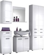 Ensemble meuble de salle de bain 5 pièces en mélamié blanc brillant Kinzo