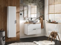 Ensemble meuble de salle de bain ADEL 80 cm avec vasque à poser, colonne, miroir et éclairage LED – Blanc mat