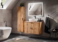 Ensemble meuble de salle de bain ADEL OAK 80 cm avec vasque à poser, colonne et miroir LED
