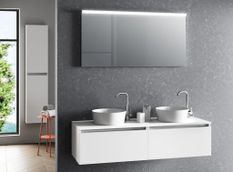 Ensemble meuble de salle de bain blanc 2 tiroirs double vasque et miroir lumineux Teph L 140 cm