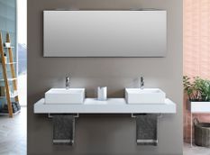 Ensemble meuble de salle de bain blanc double vasque et miroir lumineux Kyo L 165 cm