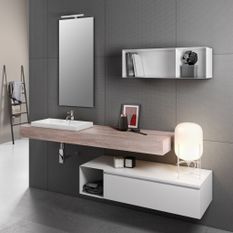 Ensemble meuble de salle de bain bois clair avec étagère et miroir à LED Kyo L 165 cm