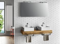 Ensemble meuble de salle de bain chêne clair double vasque et miroir à LED Kyo L 120 cm