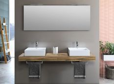 Ensemble meuble de salle de bain chêne clair double vasque et miroir lumineux Kyo L 165 cm