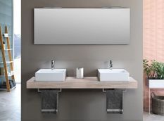 Ensemble meuble de salle de bain bois clair double vasque et miroir lumineux Kyo L 165 cm