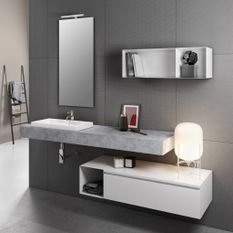 Ensemble meuble de salle de bain effet béton avec étagère et miroir à LED Kyo L 165 cm