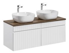 Ensemble meuble de salle de bain EMBLEMATIC 120 cm – Double vasque ronde – Blanc mat et chêne marron