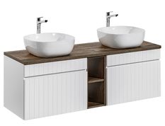 Ensemble meuble de salle de bain EMBLEMATIC 140 cm – Double vasque ronde en céramique – Blanc mat et chêne marron