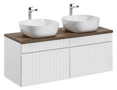 Ensemble meuble de salle de bain EMBLEMATIC 160 cm – Double vasque ronde – Blanc mat et chêne marron
