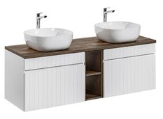 Ensemble meuble de salle de bain EMBLEMATIC 180 cm – Double vasque ronde – Blanc mat et chêne marron