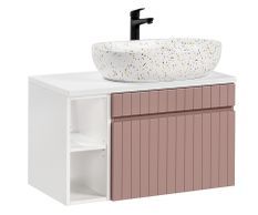 Ensemble meuble de salle de bain EMBLEMATIC 80 cm – Vieux rose & blanc – Vasque terrazzo mat incluse