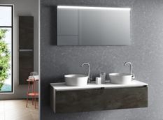 Ensemble meuble de salle de bain gris oxyde 2 tiroirs double vasque et miroir lumineux Teph L 140 cm