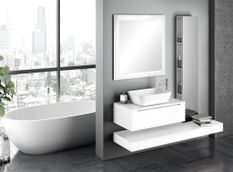 Ensemble meuble de salle de bain laqué blanc avec colonne et miroir lumineux Selb L 90 cm