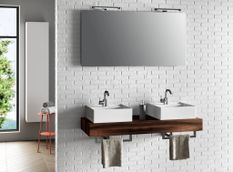 Ensemble meuble de salle de bain noyer double vasque et miroir à LED Kyo L 120 cm