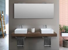 Ensemble meuble de salle de bain noyer double vasque et miroir lumineux Kyo L 165 cm