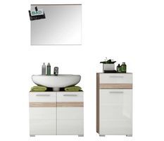 Ensemble meuble salle de bain 3 pièces blanc brillant et chêne clair Varok 110 cm