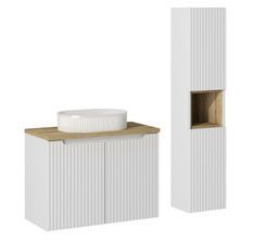 Ensemble meuble salle de bain suspendu NOVA 110 cm – Vasque, colonne et meuble 2 portes
