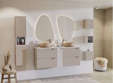 Ensemble meuble salle de bain suspendu NOVA 140 cm – Double vasque ovale blanche, colonne, rangements