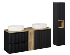 Ensemble meuble salle de bain suspendu NOVA 140 cm – Double vasque ovale blanche, colonne, rangements