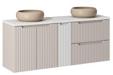Ensemble meuble salle de bain suspendu NOVA 140 cm – Double vasque ronde cappuccino avec plan et rangements
