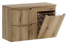 Ensemble meuble salle de bain suspendu NOVA 90 cm Chêne naturel avec panier à linge