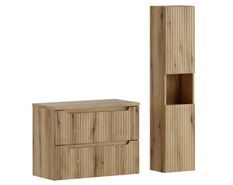 Ensemble meuble salle de bain suspendu NOVA Chêne naturel 80 cm avec colonne de rangement