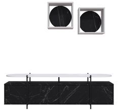 Ensemble meuble TV 4 portes et 2 étagères murales bois blanc et noir effet marbre Kusta 160 cm