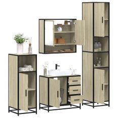 Ensemble meubles salle de bain 4 pcs chêne fumé bois ingénierie