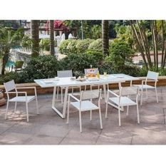 Ensemble repas de jardin - table extensible 160-240 cm et 6 fauteuils - Structure aluminium - Blanc