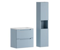 Ensemble salle de bain suspendu NOVA Denim 90 cm – Vasque encastrée, colonne et rangements modernes