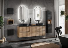 Ensemble suspendu NOVA OAK 140 cm avec colonne, panier à linge et rangements – L’alliance parfaite entre élégance et fonctionnalité