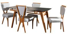 Ensemble table à manger bois de chêne et verre trempé noir et 4 chaises Karny 160 cm
