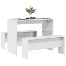 Ensemble table à manger et bancs 3 pcs bois d'ingénierie