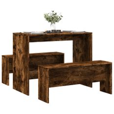 Ensemble table à manger et bancs 3 pcs bois d'ingénierie