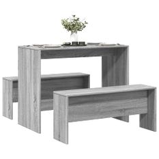 Ensemble table à manger et bancs 3 pcs bois d'ingénierie