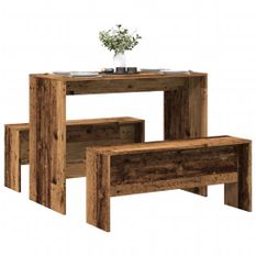 Ensemble table à manger et bancs 3 pcs bois d'ingénierie