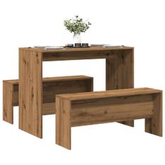 Ensemble table à manger et bancs 3 pcs bois d'ingénierie