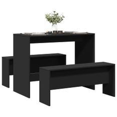 Ensemble table à manger et bancs 3 pcs noir bois d'ingénierie